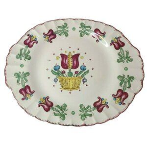 Vintage Old Dutch Tulip Limoges USA Serving Plate Platter Ruffle Edges Porcelain